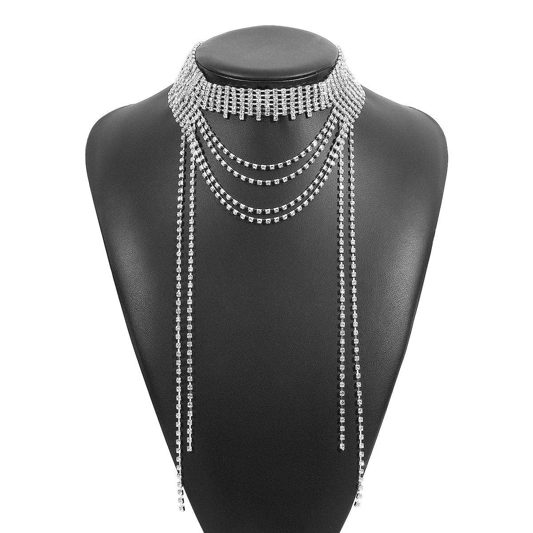 Layered rhinestone metal chain necklace  | Festival Outfits Women