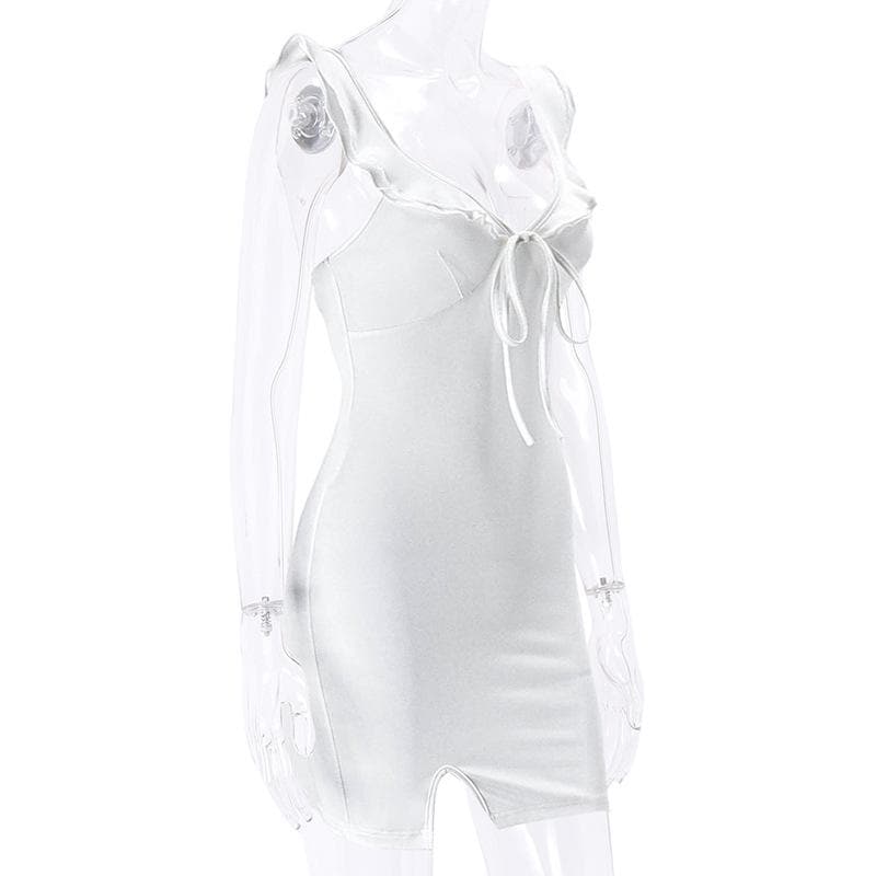 V neck slit knotted backless cami mini dress  | Festival Outfits Women