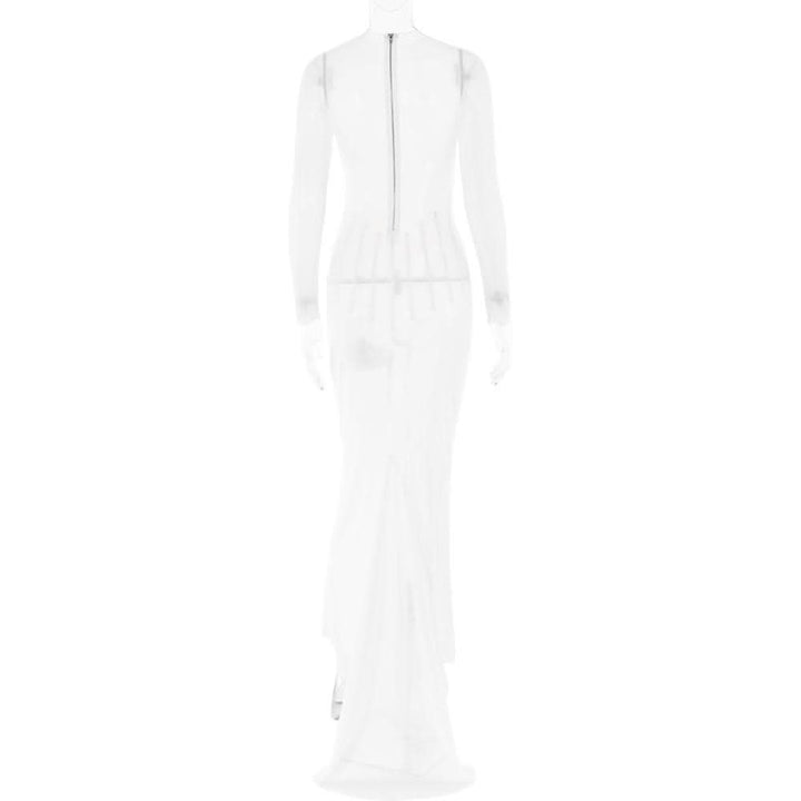 Long sleeve sheer mesh zip-up stitch maxi dress-final-sale  | Festival Outfits Women