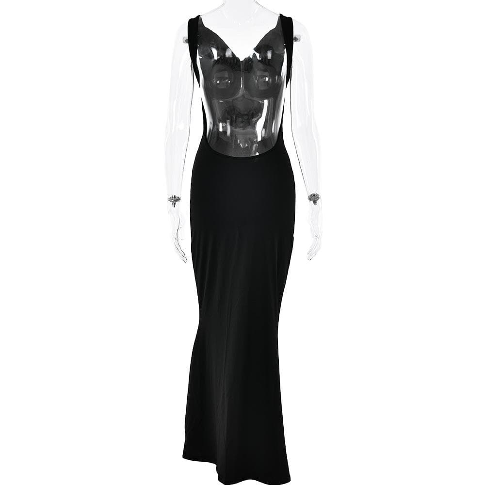 Cowl neck solid backless ruched hollow out cut out maxi dress  | Festival Outfits Women