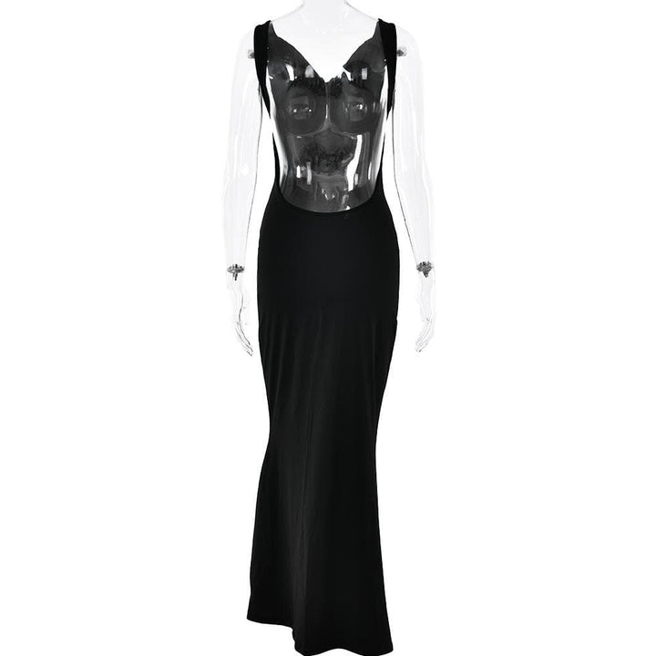 Cowl neck solid backless ruched hollow out cut out maxi dress  | Festival Outfits Women