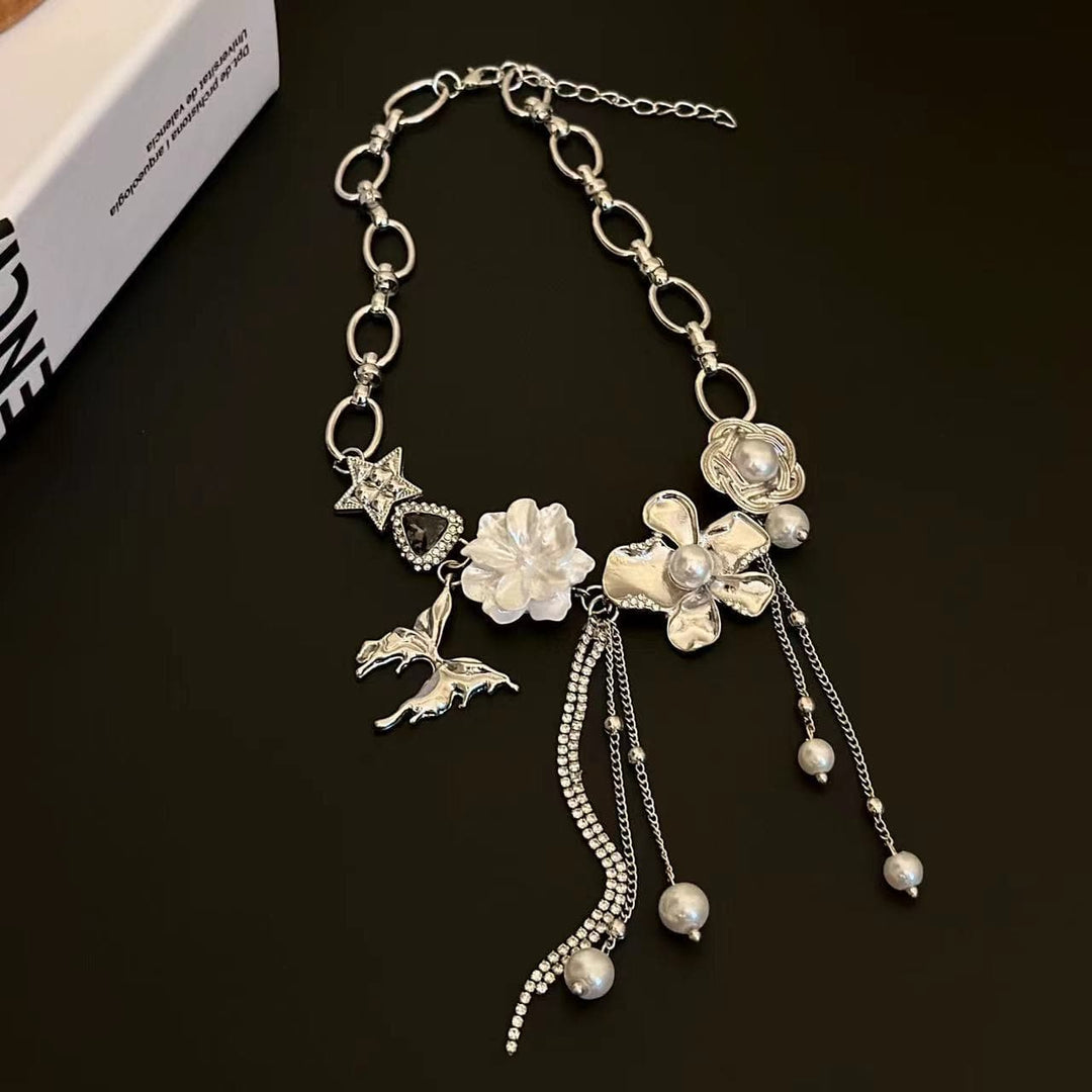 Tassels flower decor metal chain choker necklace  | Festival Outfits Women