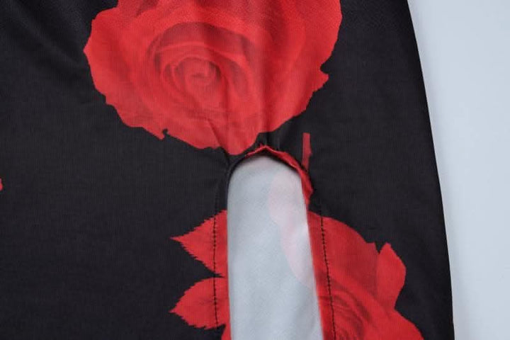 Rose print u neck slit cross back cami maxi dress-final-sale  | Festival Outfits Women