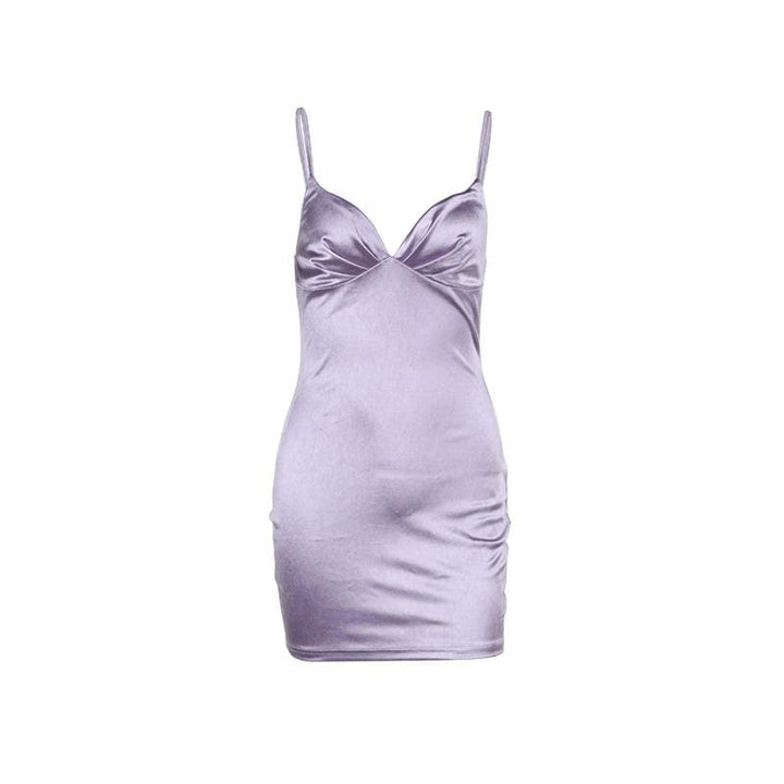 V neck satin ruched solid cami mini dress  | Festival Outfits Women