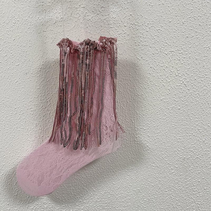 Glitter lace tassels long socks  | Festival Outfits Women