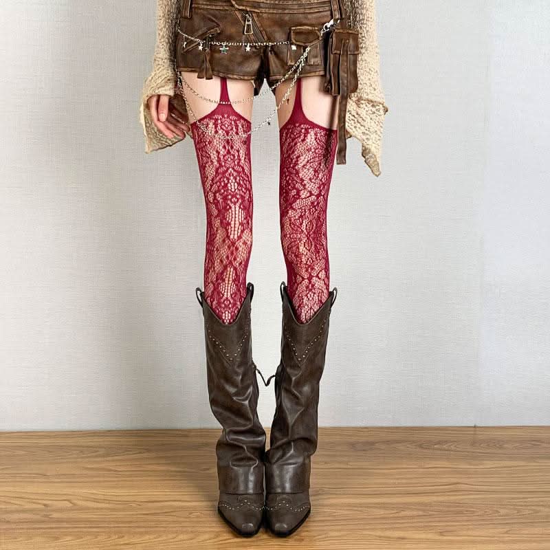 Suspender sheer lace flower pattern tights  | Festival Outfits Women