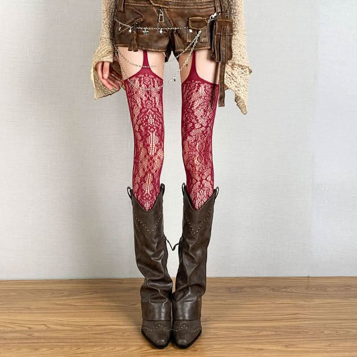Suspender sheer lace flower pattern tights  | Festival Outfits Women