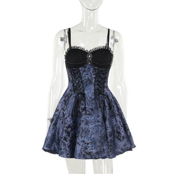 Sweetheart neck beaded smocked lace up cami mini dress  | Festival Outfits Women
