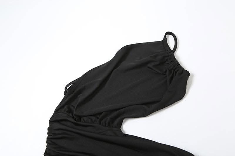One shoulder hollow out ruched ruffle cut out midi dress-final-sale  | Festival Outfits Women