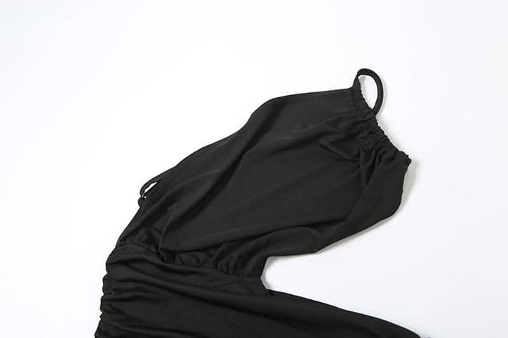 One shoulder hollow out ruched ruffle cut out midi dress-final-sale  | Festival Outfits Women