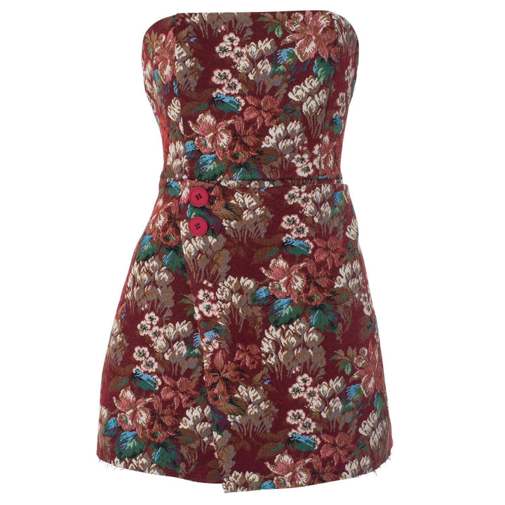 Flower print zip-up button tube mini dress  | Festival Outfits Women