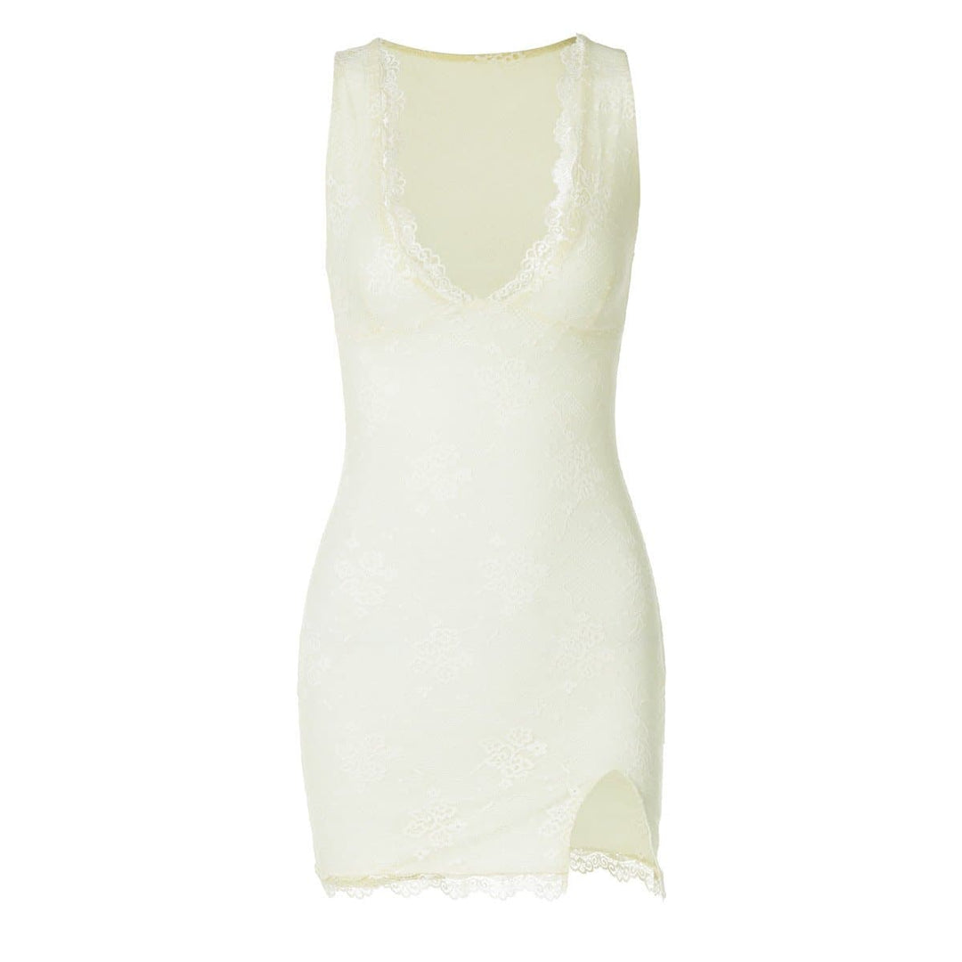 V neck sleeveless lace slit mini dress  | Festival Outfits Women