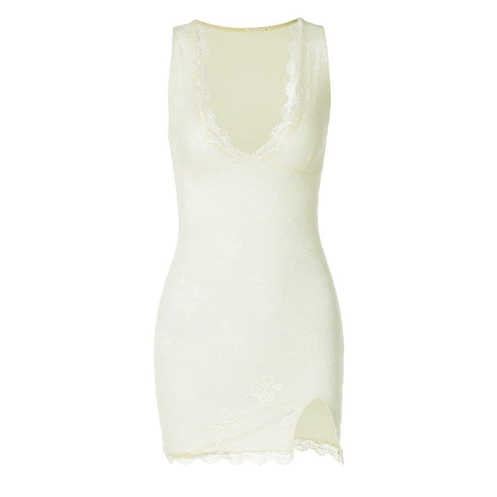 V neck sleeveless lace slit mini dress  | Festival Outfits Women