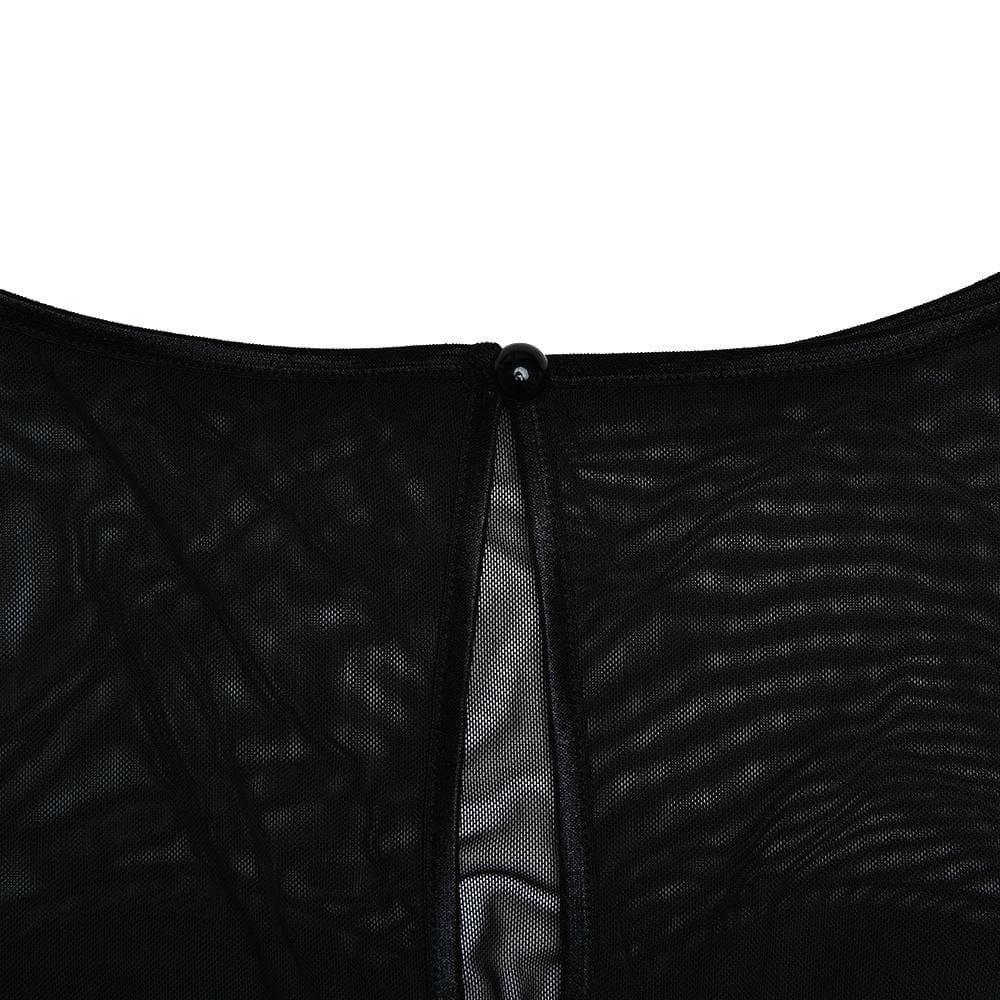 Long sleeve mesh patchwork button midi dress  | Festival Outfits Women