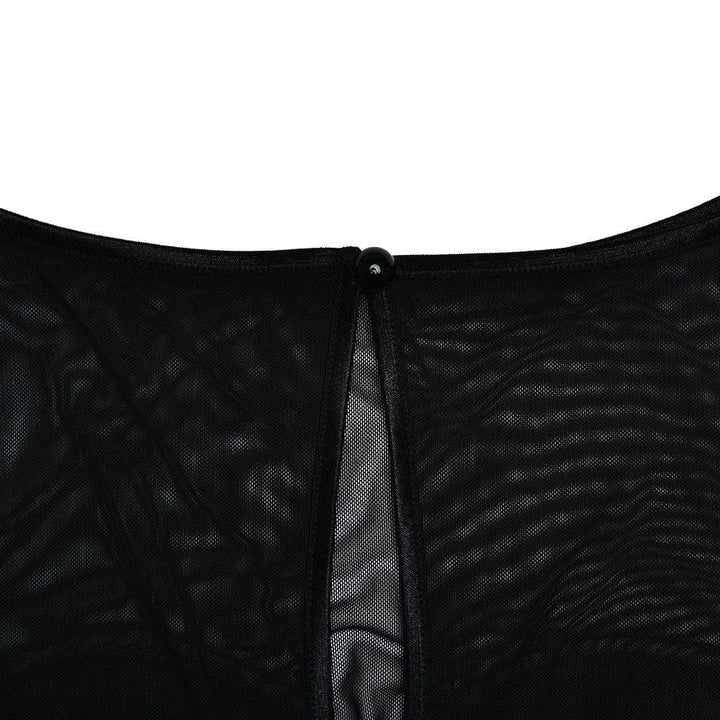 Long sleeve mesh patchwork button midi dress  | Festival Outfits Women