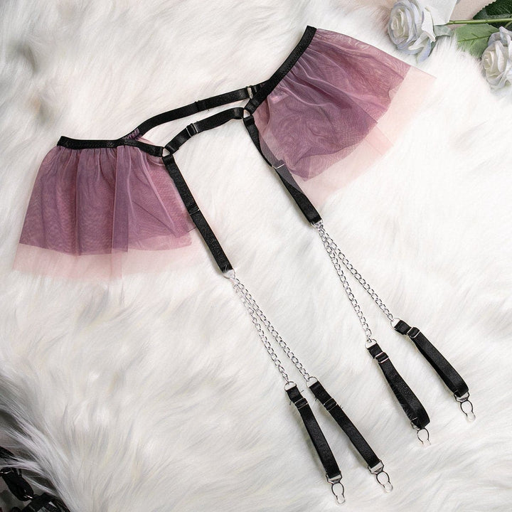 Embroidery metal chain mesh garter lingerie set  | Festival Outfits Women
