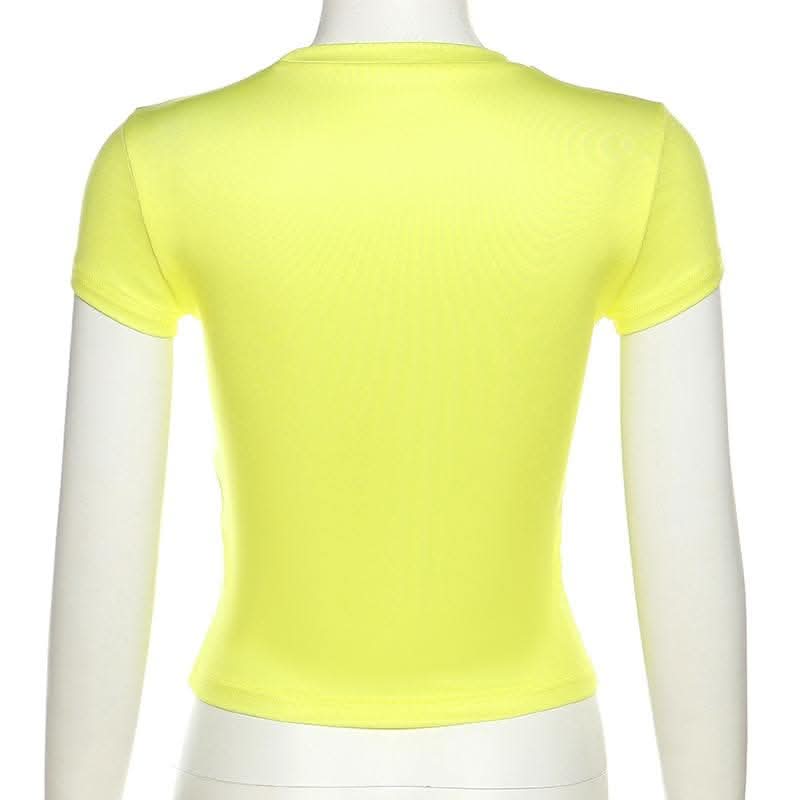 Body print contrast short sleeve crewneck crop top-final-sale