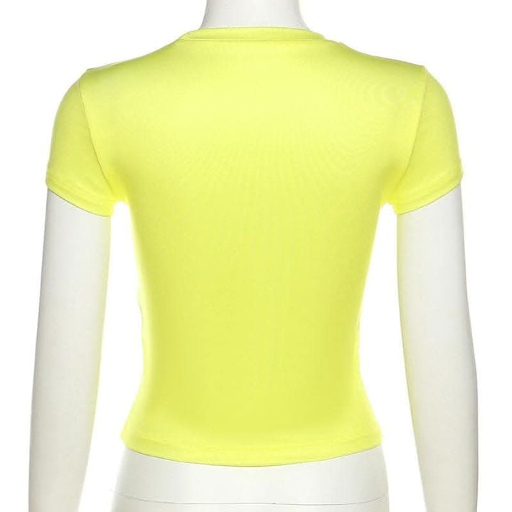 Body print contrast short sleeve crewneck crop top-final-sale