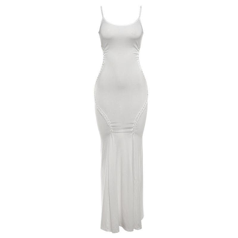 U neck hollow out solid cami cut out maxi dress-final-sale  | Festival Outfits Women