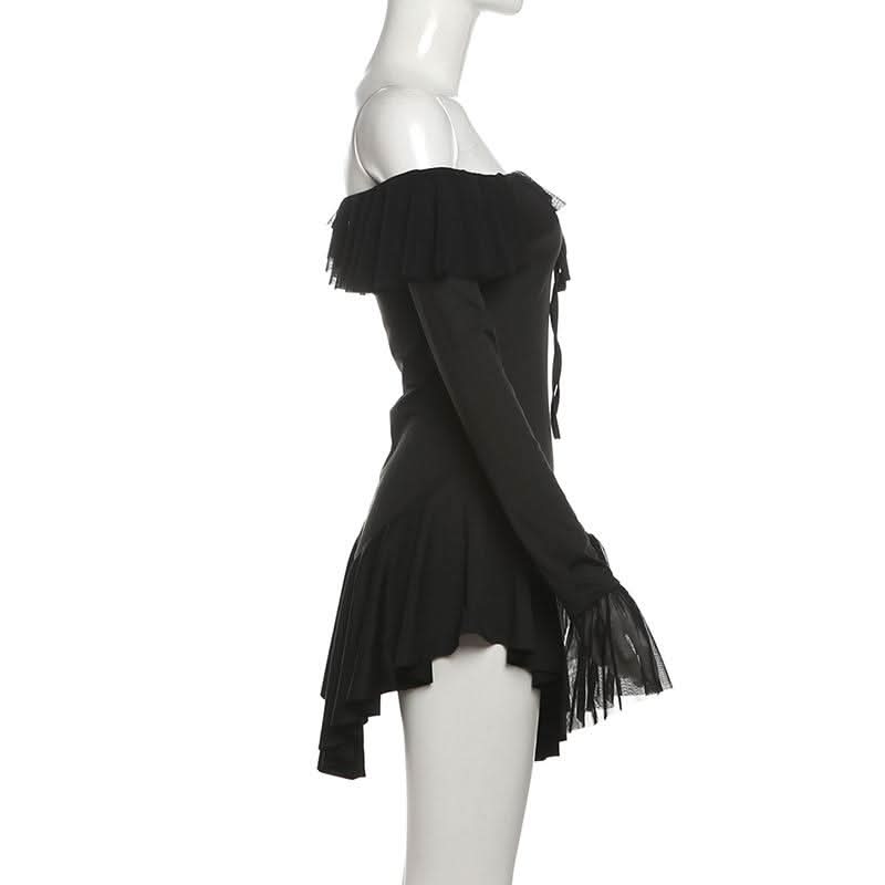 Long sleeve off shoulder ruffle mini dress  | Festival Outfits Women