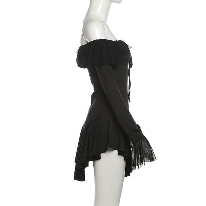 Long sleeve off shoulder ruffle mini dress  | Festival Outfits Women