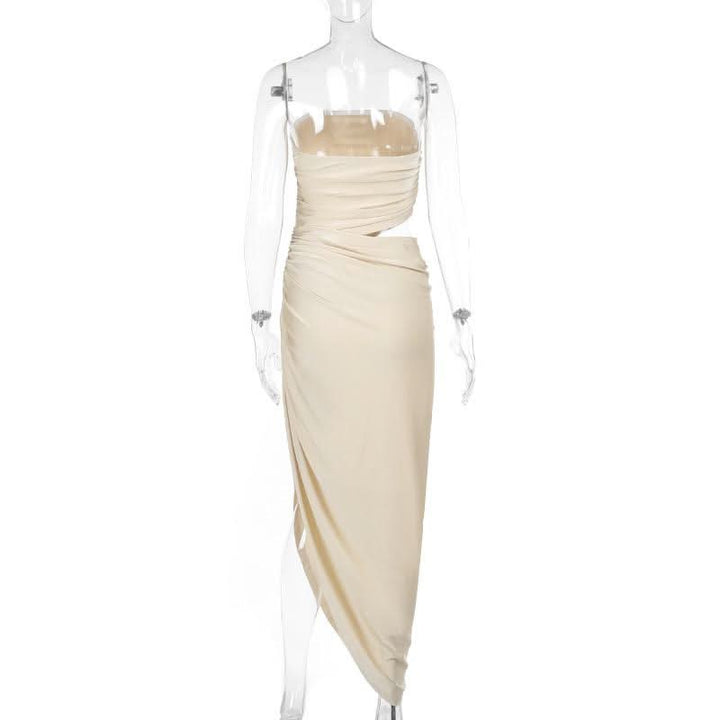 Ruched irregular hollow out solid tube cut out maxi dress  | Festival Outfits Women