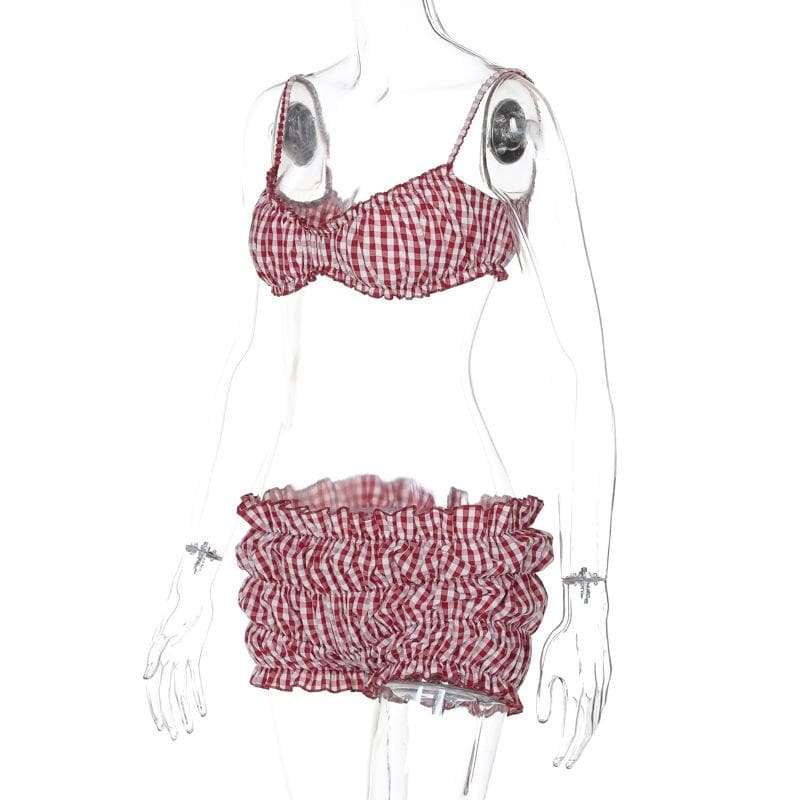 Plaid print smocked cami pant set  | Festival Outfits Women