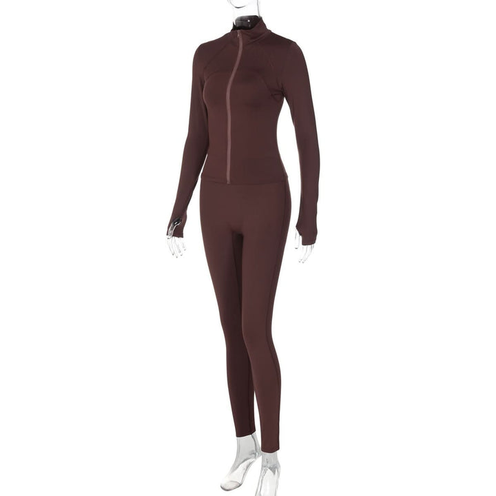 High neck long sleeve zip-up pant set  | Festival Outfits Women