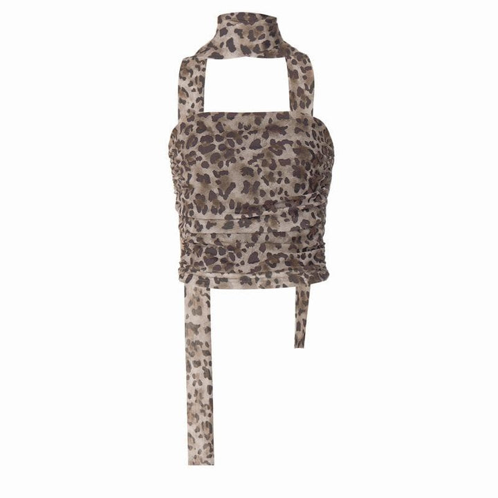 Leopard print ruched mesh 2 piece tube top  | Festival Outfits Women  | Cheetah Print Top