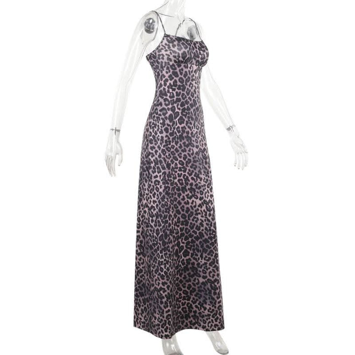 Leopard print square neck backless cami maxi dress  | Festival Outfits Women