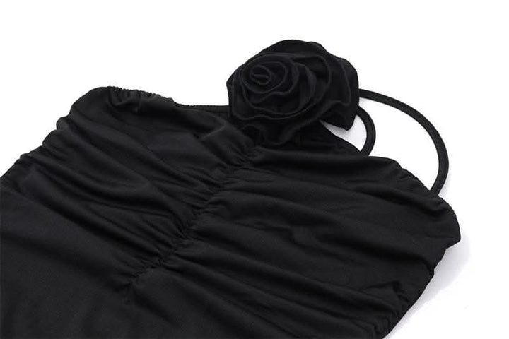 Flower applique one shoulder solid ruched maxi dress-final-sale  | Festival Outfits Women