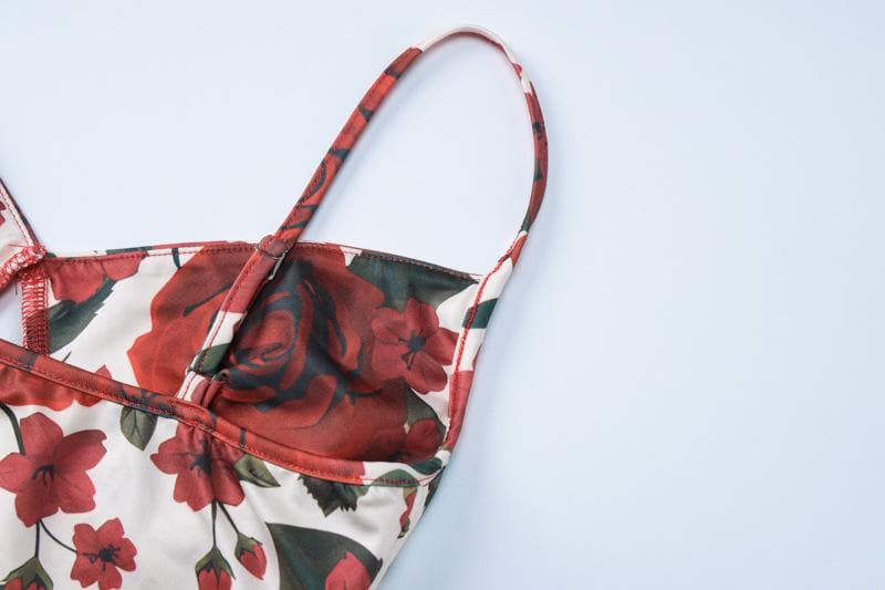 V neck backless flower print cami maxi skirt set  | Festival Outfits Women