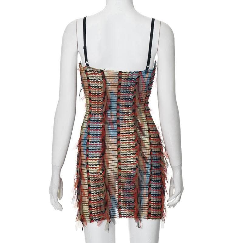 Mesh ruffle stitch contrast textured cami mini dress-final-sale  | Festival Outfits Women