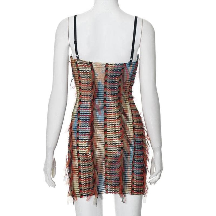 Mesh ruffle stitch contrast textured cami mini dress-final-sale  | Festival Outfits Women