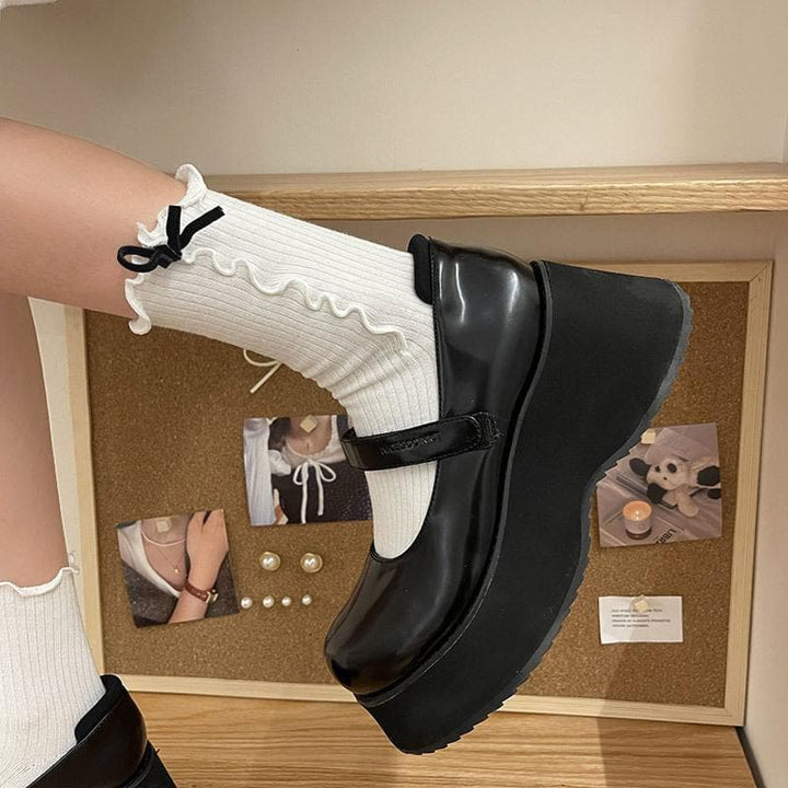Ruffle ribbed bowknot contrast socks  | Festival Outfits Women