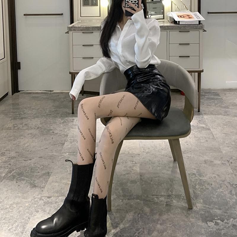 Letter print sheer mesh tights  | Festival Outfits Women