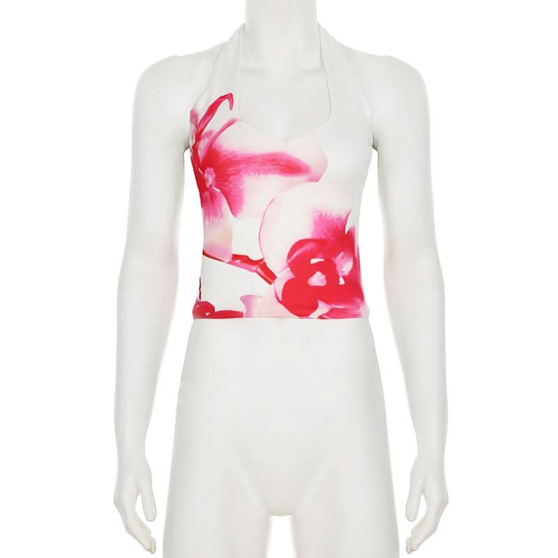Halter flower print backless top  | Festival Outfits Women-final-sale