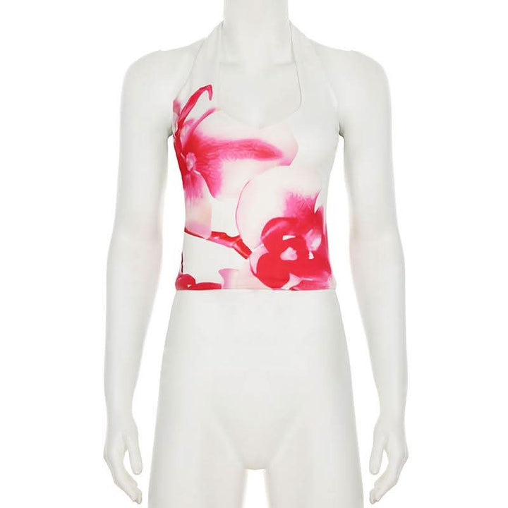 Halter flower print backless top  | Festival Outfits Women-final-sale