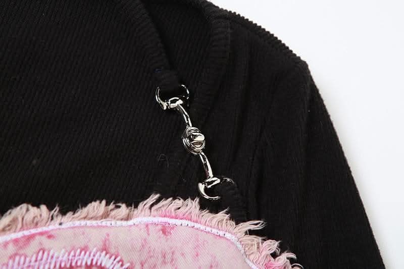 Long sleeve v neck butterfly embroidery halter contrast top-final-sale  | Festival Outfits Women