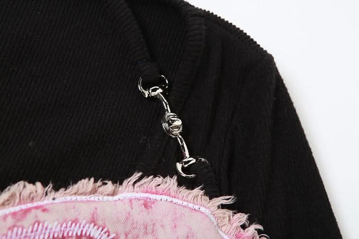 Long sleeve v neck butterfly embroidery halter contrast top-final-sale  | Festival Outfits Women