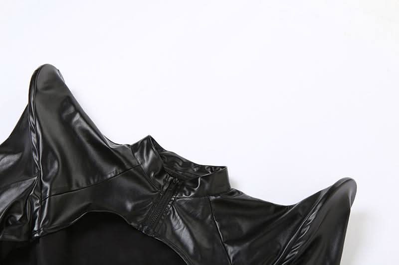 PU leather long sleeve zip-up crop top  | Festival Outfits Women