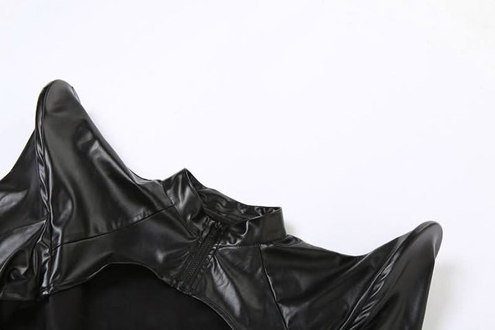 PU leather long sleeve zip-up crop top  | Festival Outfits Women