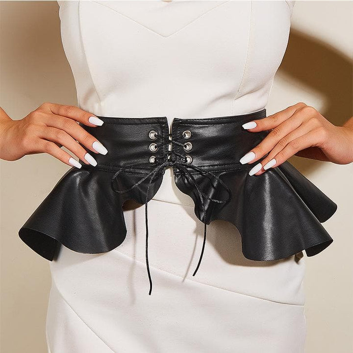 PU leather lace up ruffle corset  | Festival Outfits Women