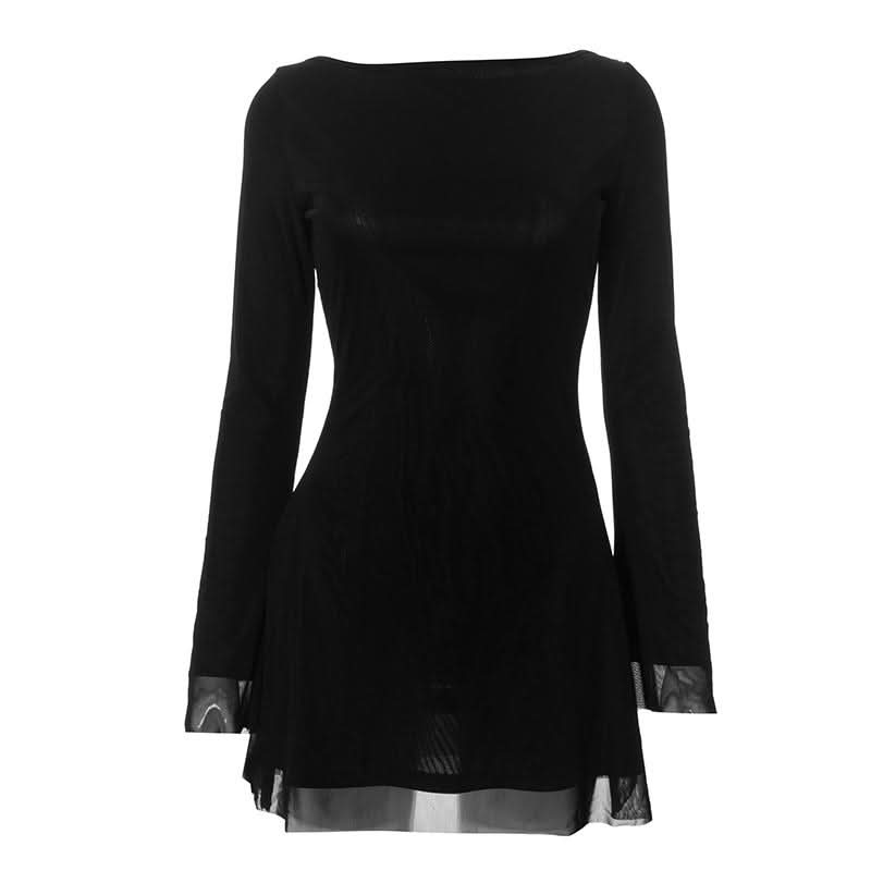 Long sleeve round neck self tie backless mini dress  | Festival Outfits Women