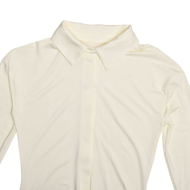 Turnover collar long sleeve button ruched mini dress  | Festival Outfits Women