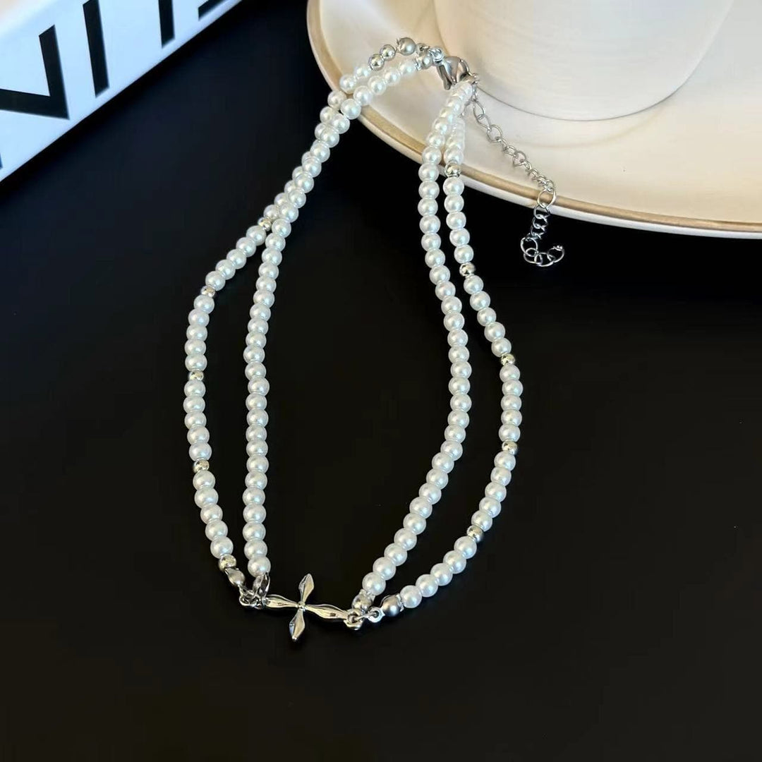 Cross heart star faux pearl 2 pcs necklace  | Festival Outfits Women