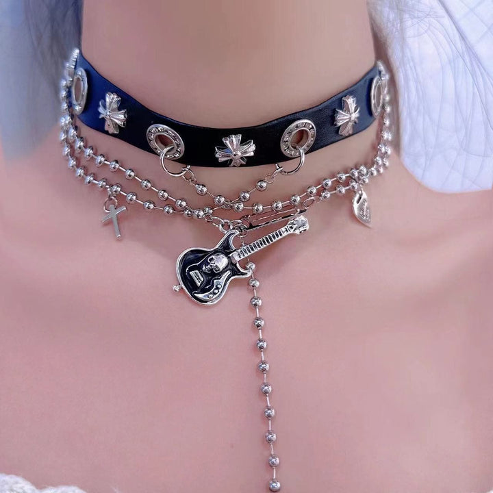 Guitar pendant faux pearl choker necklace  | Festival Outfits Women