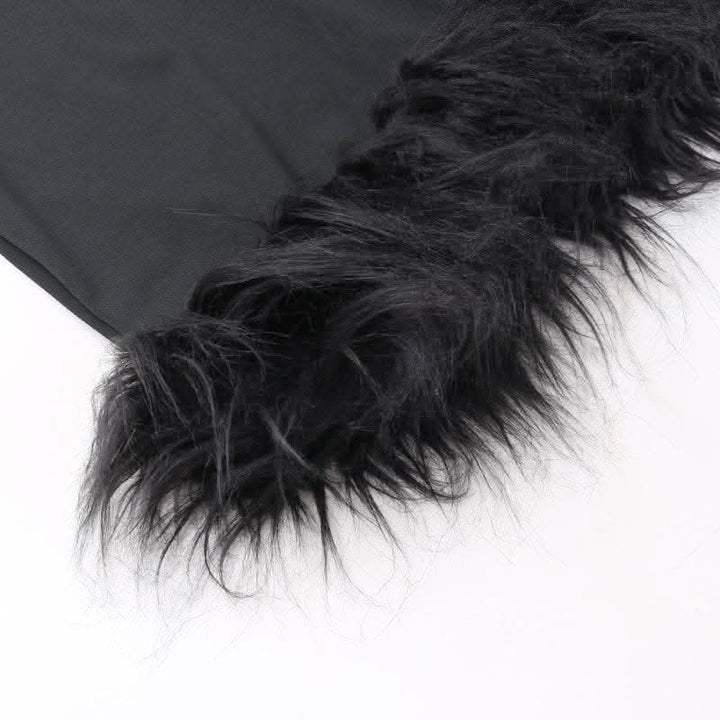 Hollow out halter fluffy backless button solid cut out mini dress-final-sale  | Festival Outfits Women