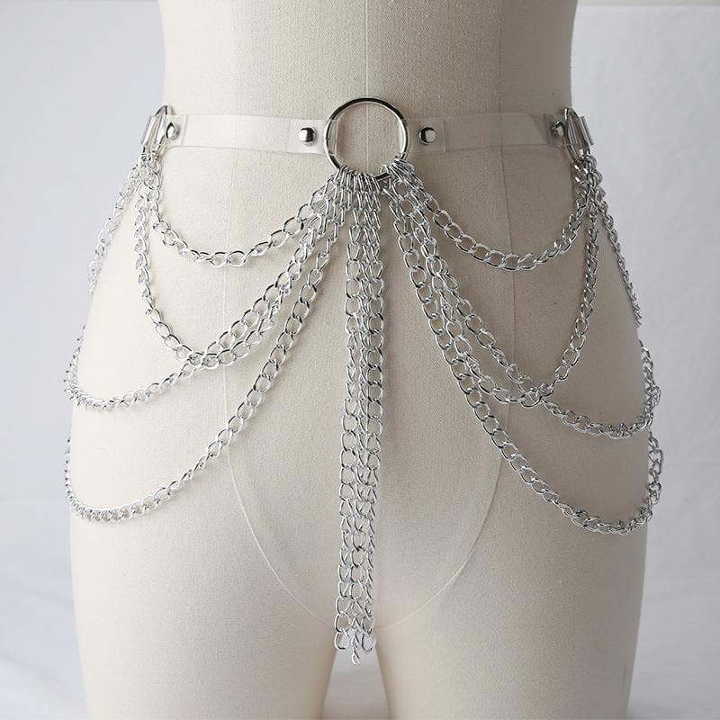 PU leather layered metal chain o ring belt  | Festival Outfits Women