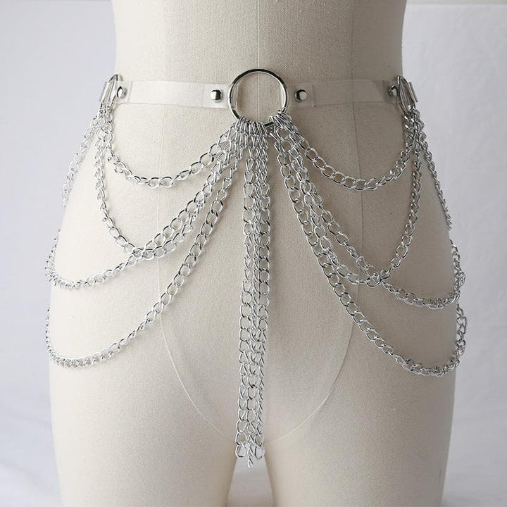PU leather layered metal chain o ring belt  | Festival Outfits Women